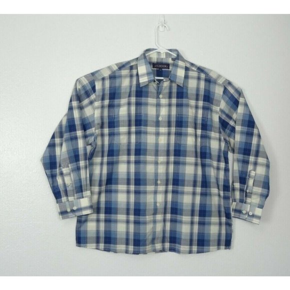 J. G. HOOK Mens Shirt XL Long Sleeve Button Up Plaid Blue White - Picture 2 of 8